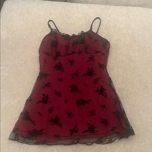 ROMWE Red and Black Floral Dress